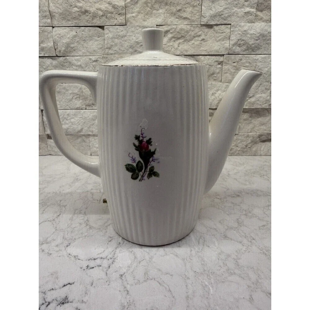 Vintage Electric Tea Kettle Coffee Pot Porcelain Rose with Gold Trim 6” Japan